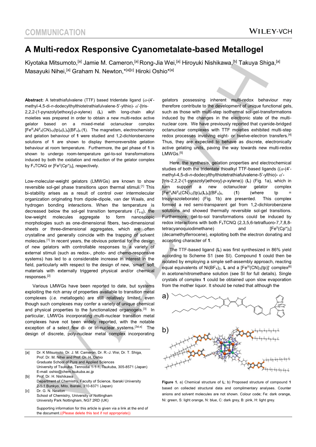 COMMUNICATION a Multi-Redox Responsive Cyanometalate-Based