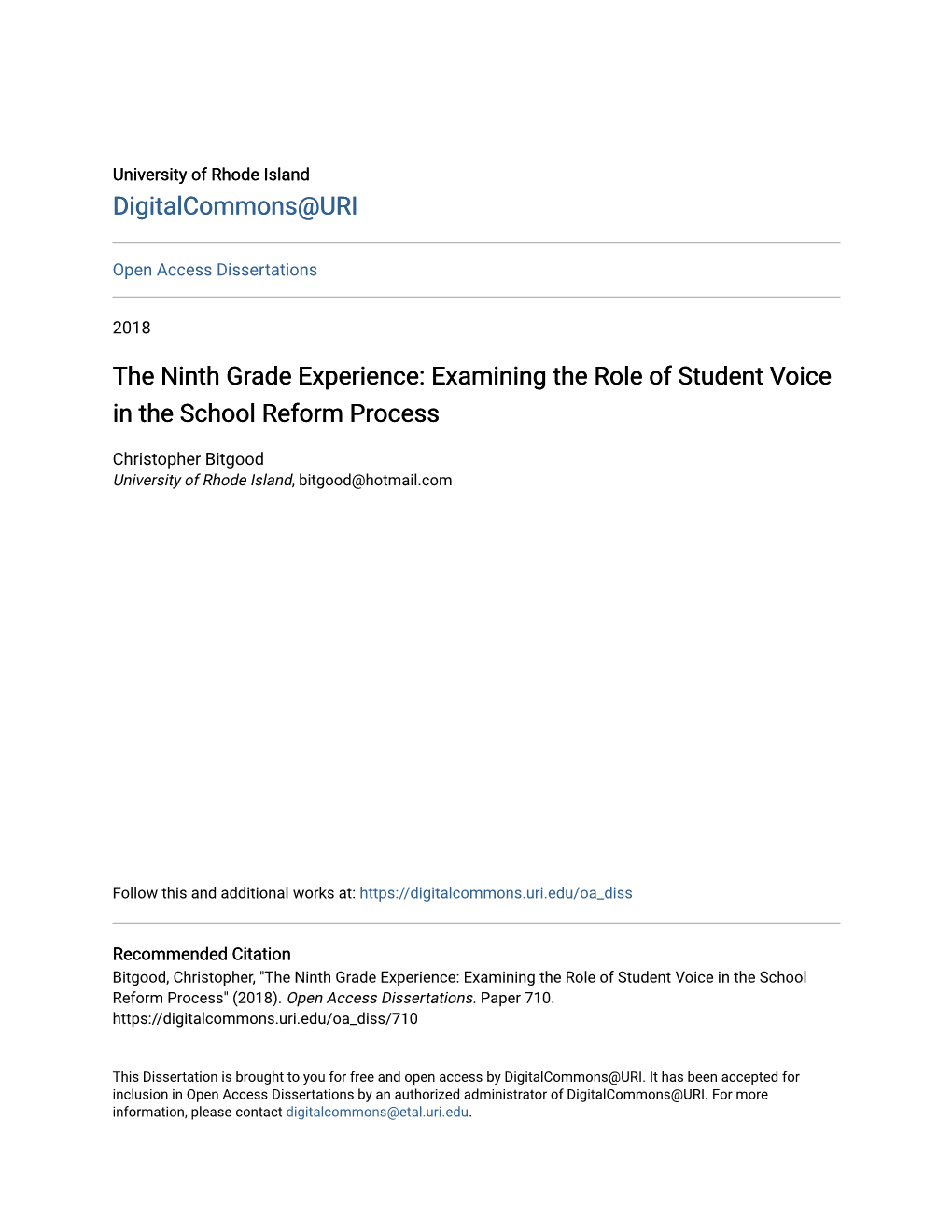 Examining the Role of Student Voice in the School Reform Process