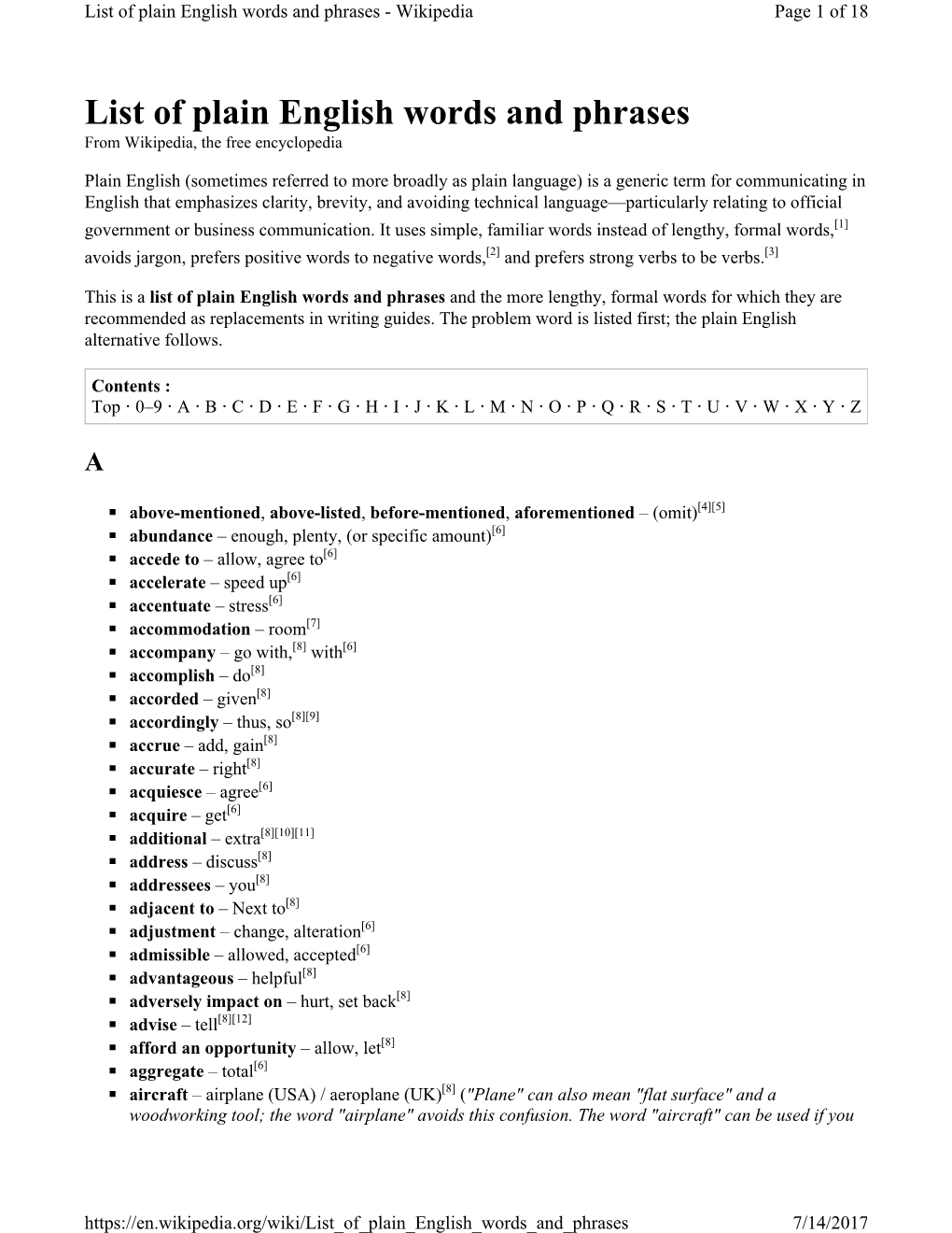 List of Plain English Words and Phrases - Wikipedia Page 1 of 18