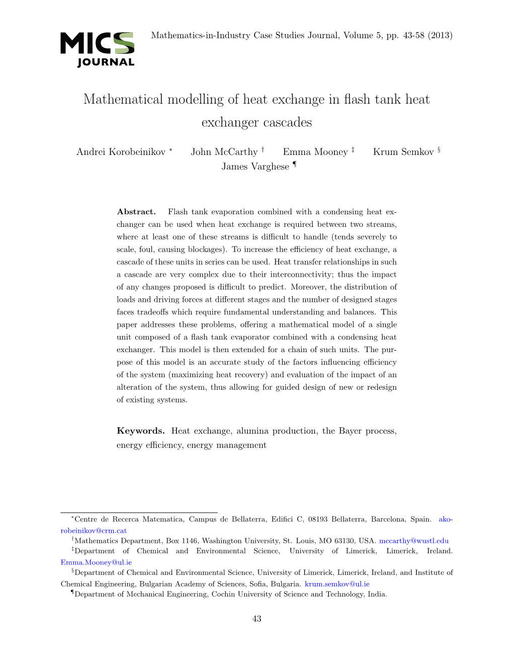 Mathematical Modelling of Heat Exchange in Flash Tank Heat Exchanger Cascades