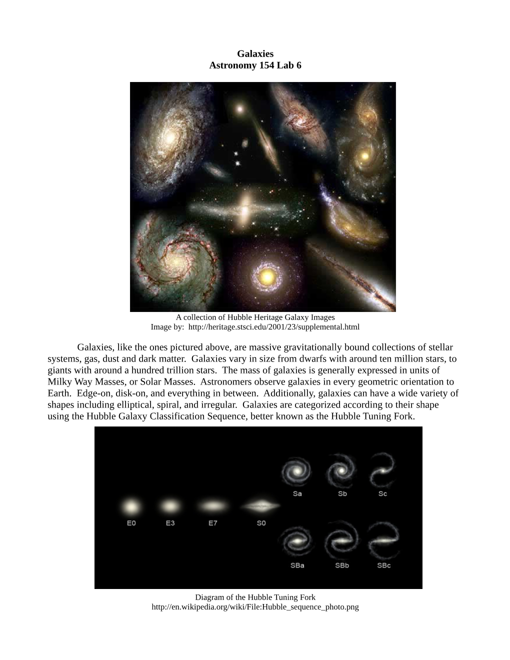 Galaxies Astronomy 154 Lab 6 Galaxies, Like the Ones Pictured