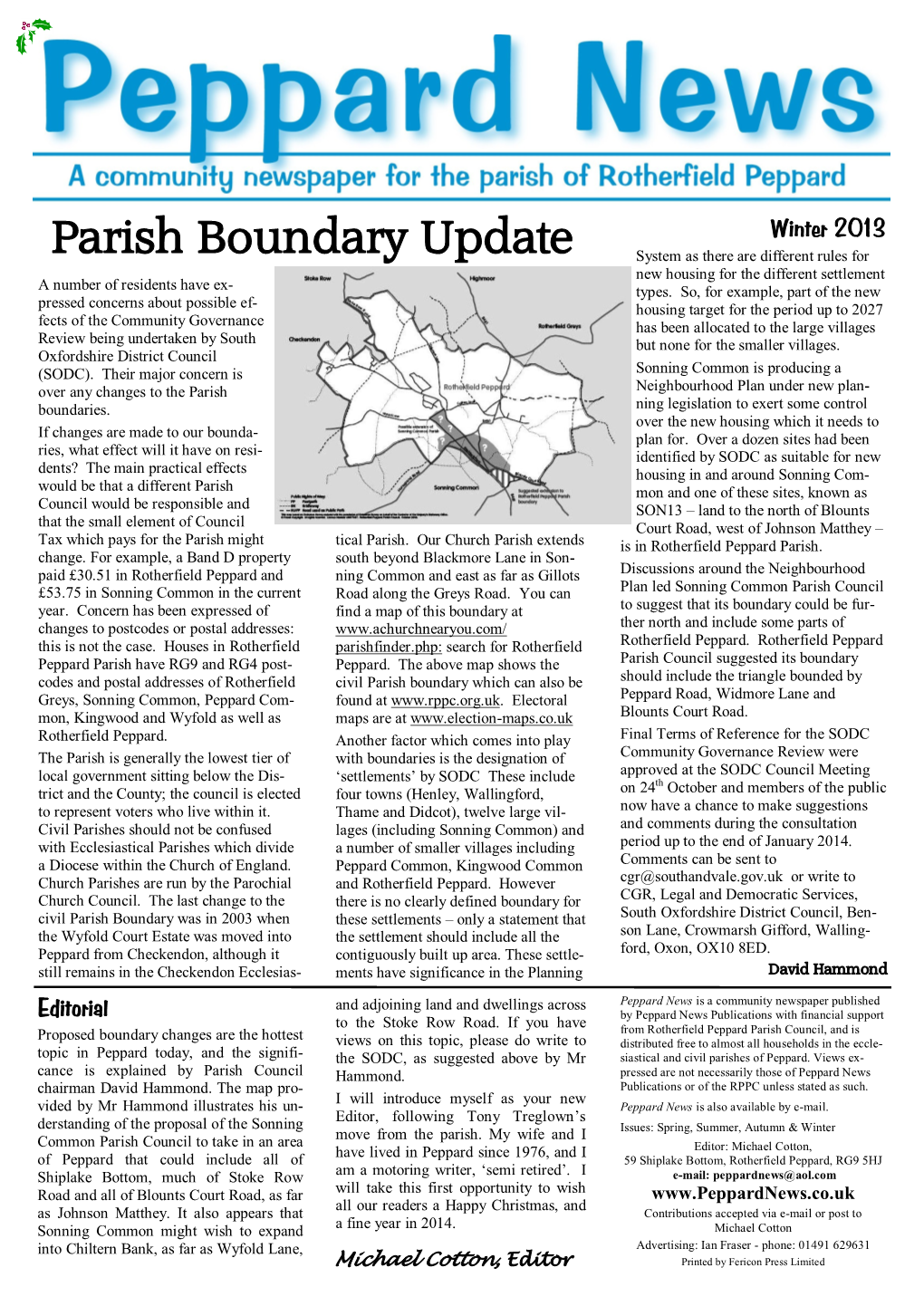 Parish Boundary Update System As There Are Different Rules for New Housing for the Different Settlement a Number of Residents Have Ex- Types