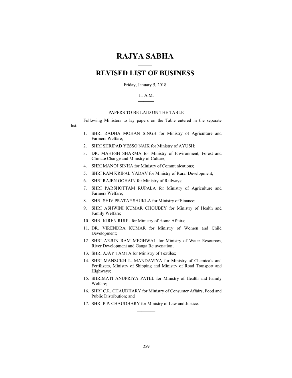 Rajya Sabha —— Revised List of Business