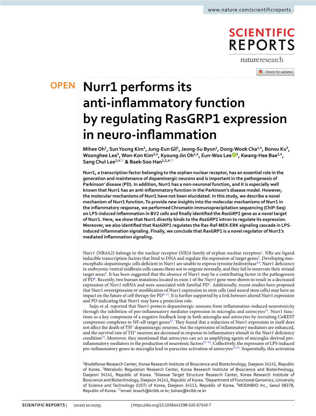 Nurr1 Performs Its Anti-Inflammatory Function by Regulating Rasgrp1 Expression in Neuro-Inflammation