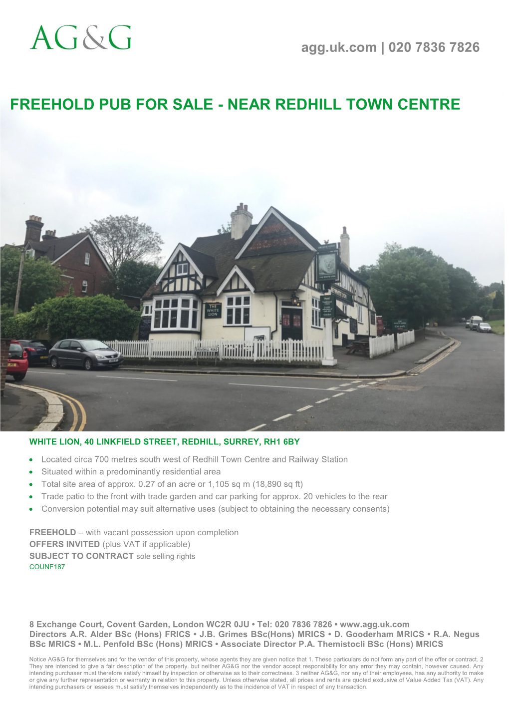 Freehold Pub for Sale - Near Redhill Town Centre