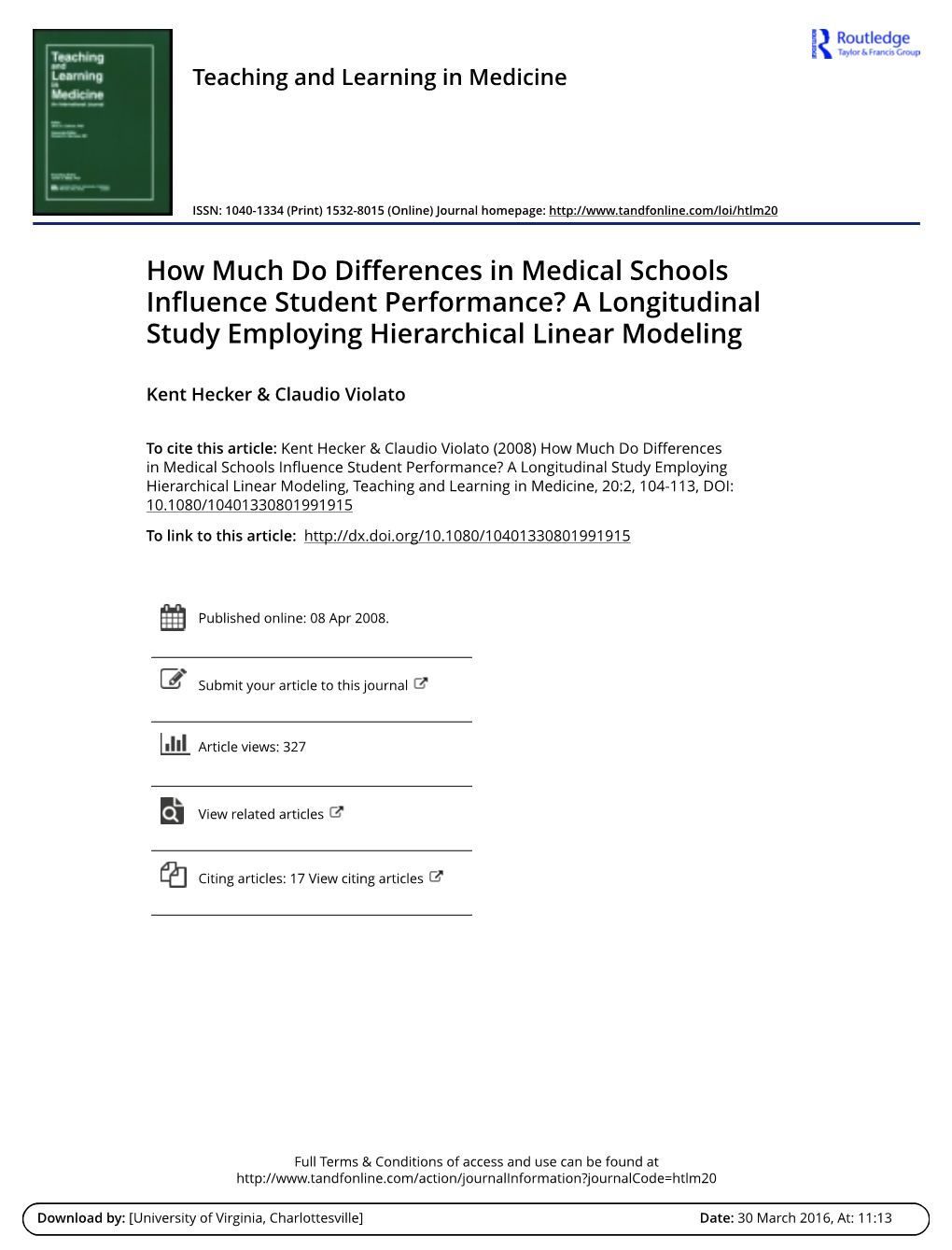 A Longitudinal Study Employing Hierarchical Linear Modeling