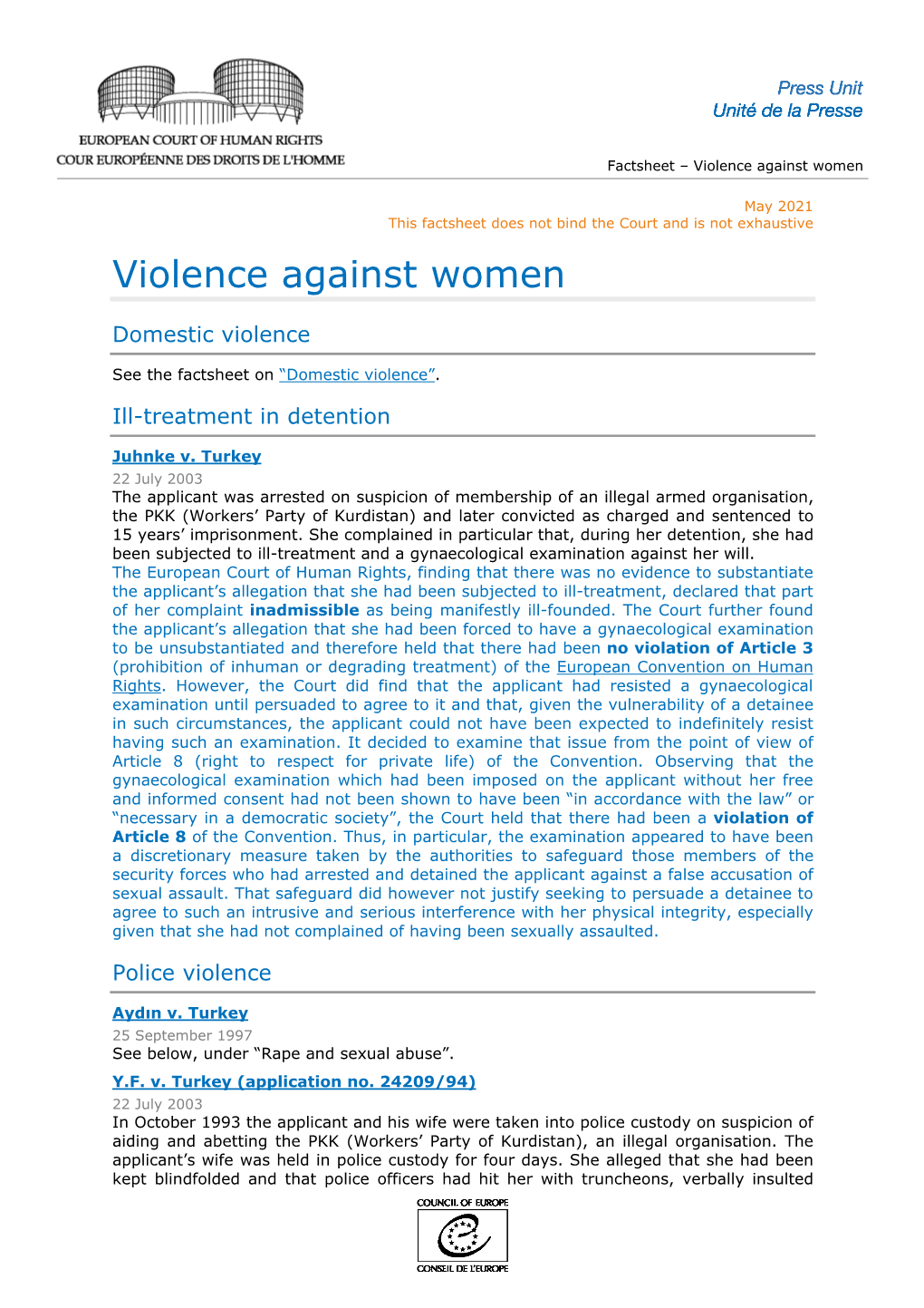 Factsheet – Violence Against Women