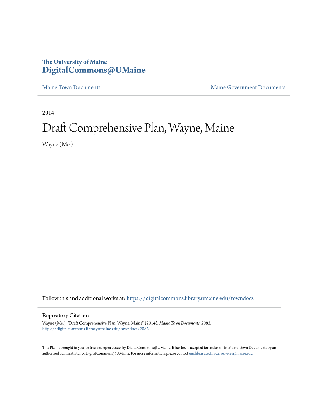 Draft Comprehensive Plan, Wayne, Maine