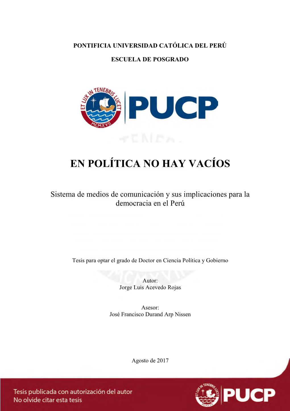 Políticas De Televisión En El Perú*