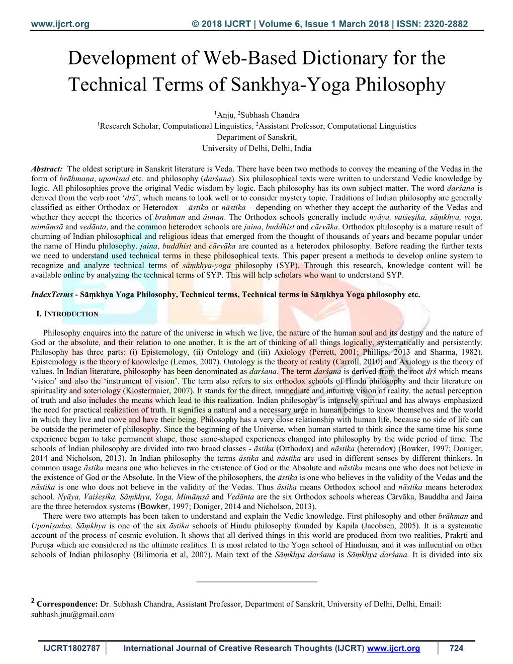 Development of Web-Based Dictionary for the Technical Terms of Sankhya-Yoga Philosophy