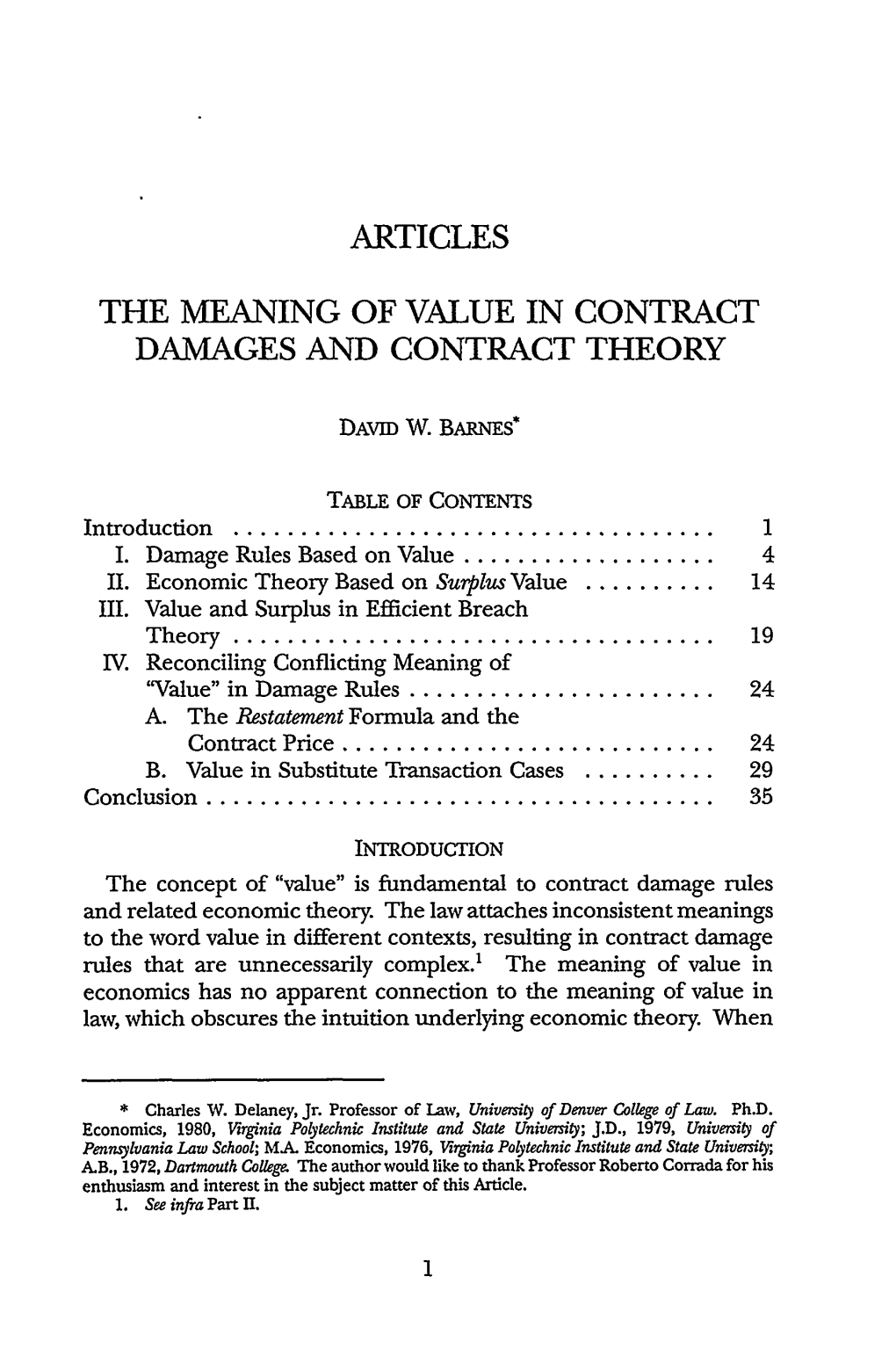 The Meaning of Value in Contract Damages and Contract Theory