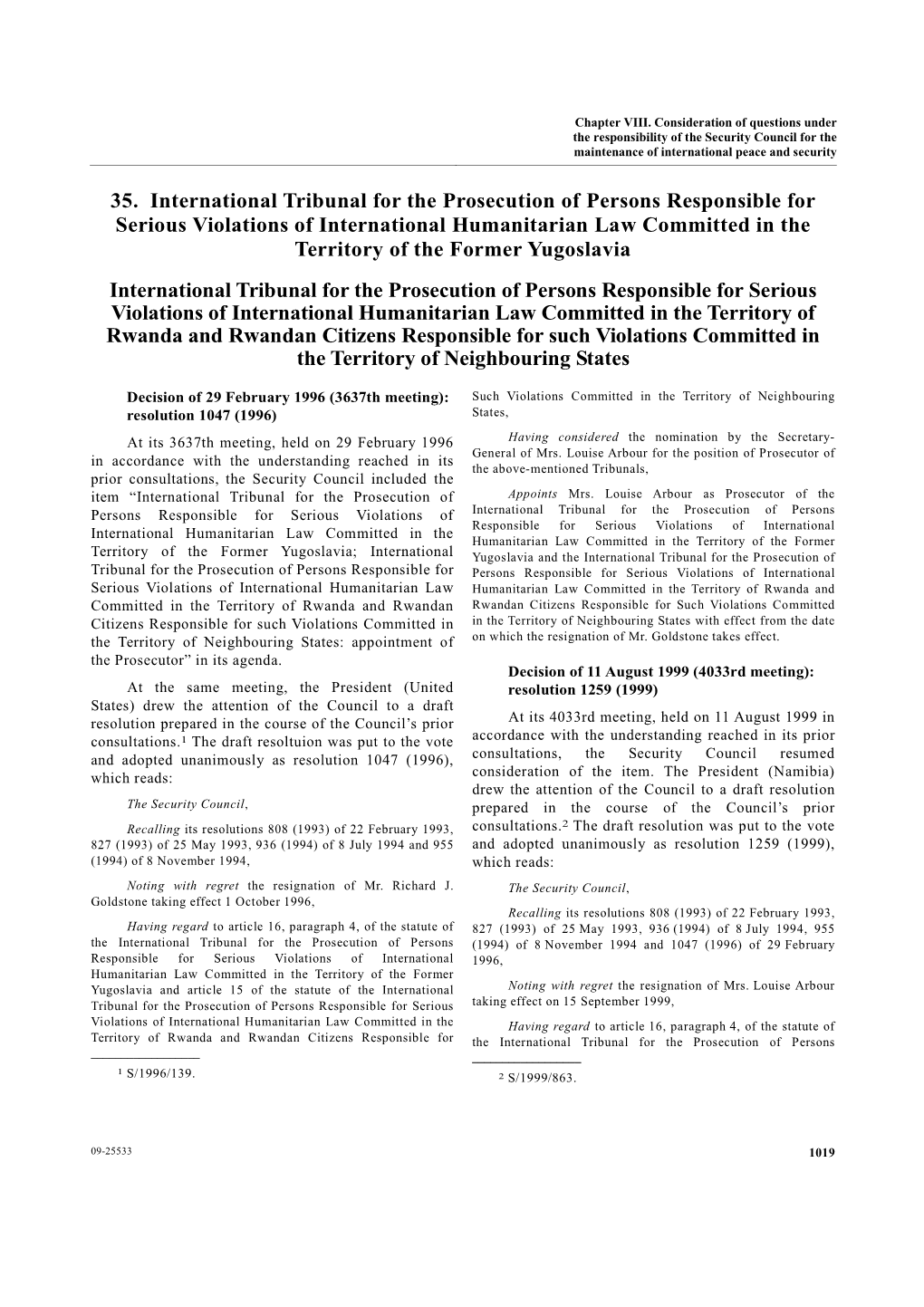 35. International Tribunal for the Prosecution of Persons Responsible for Serious Violations of International Humanitarian