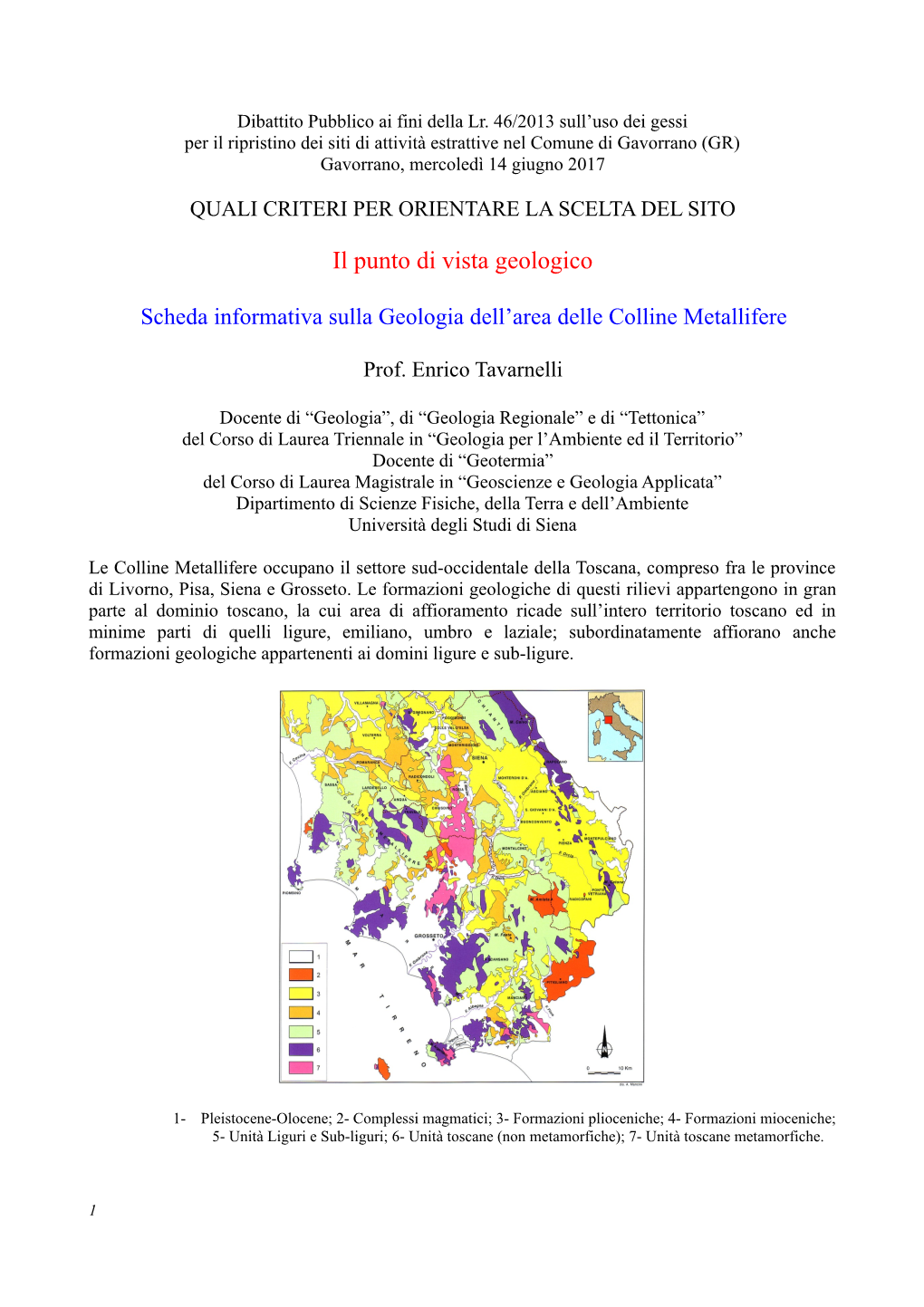 Scheda Informativa Geologia Colline Metallifere