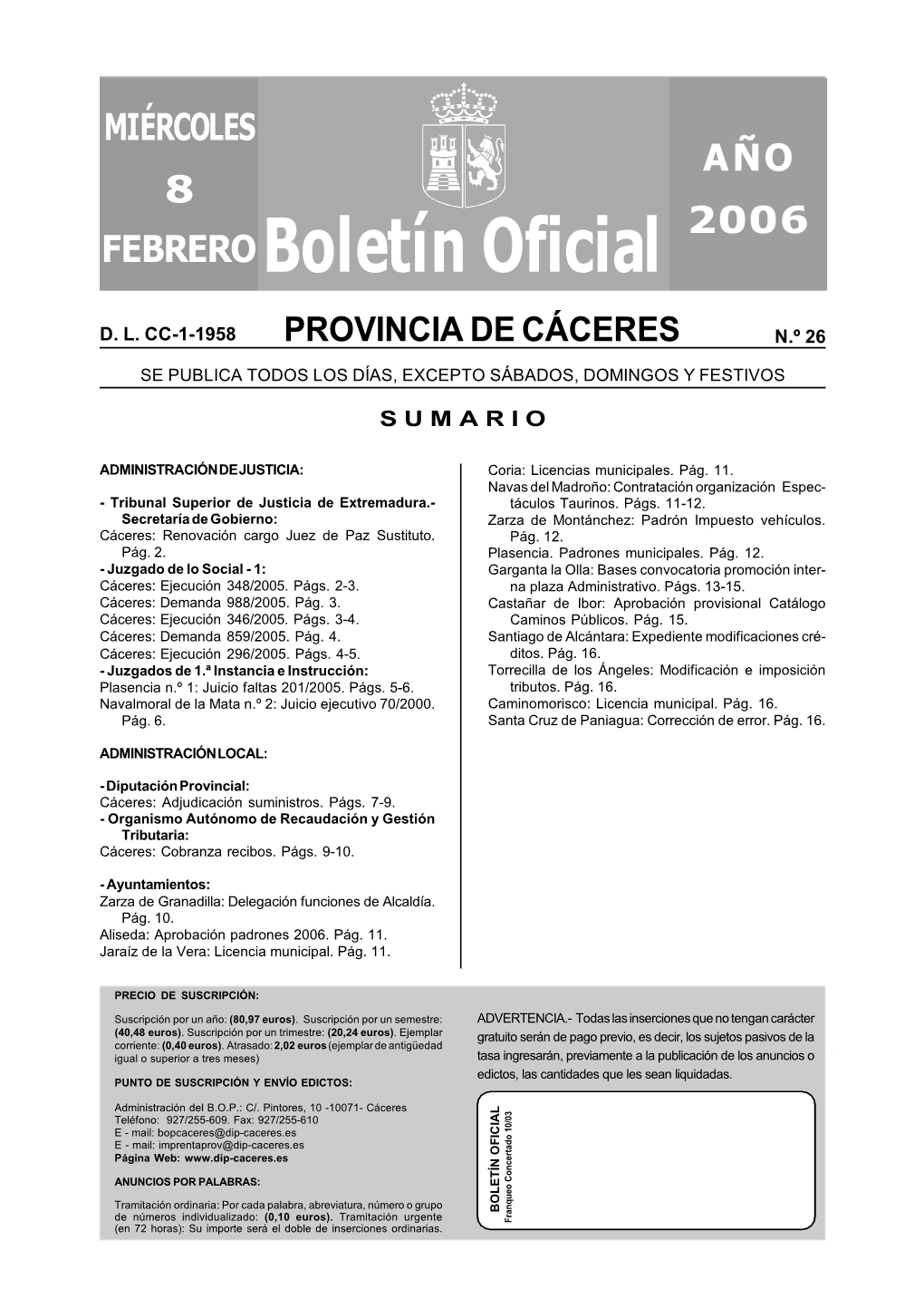 Boletín Oficial De La Provincia De Cáceres