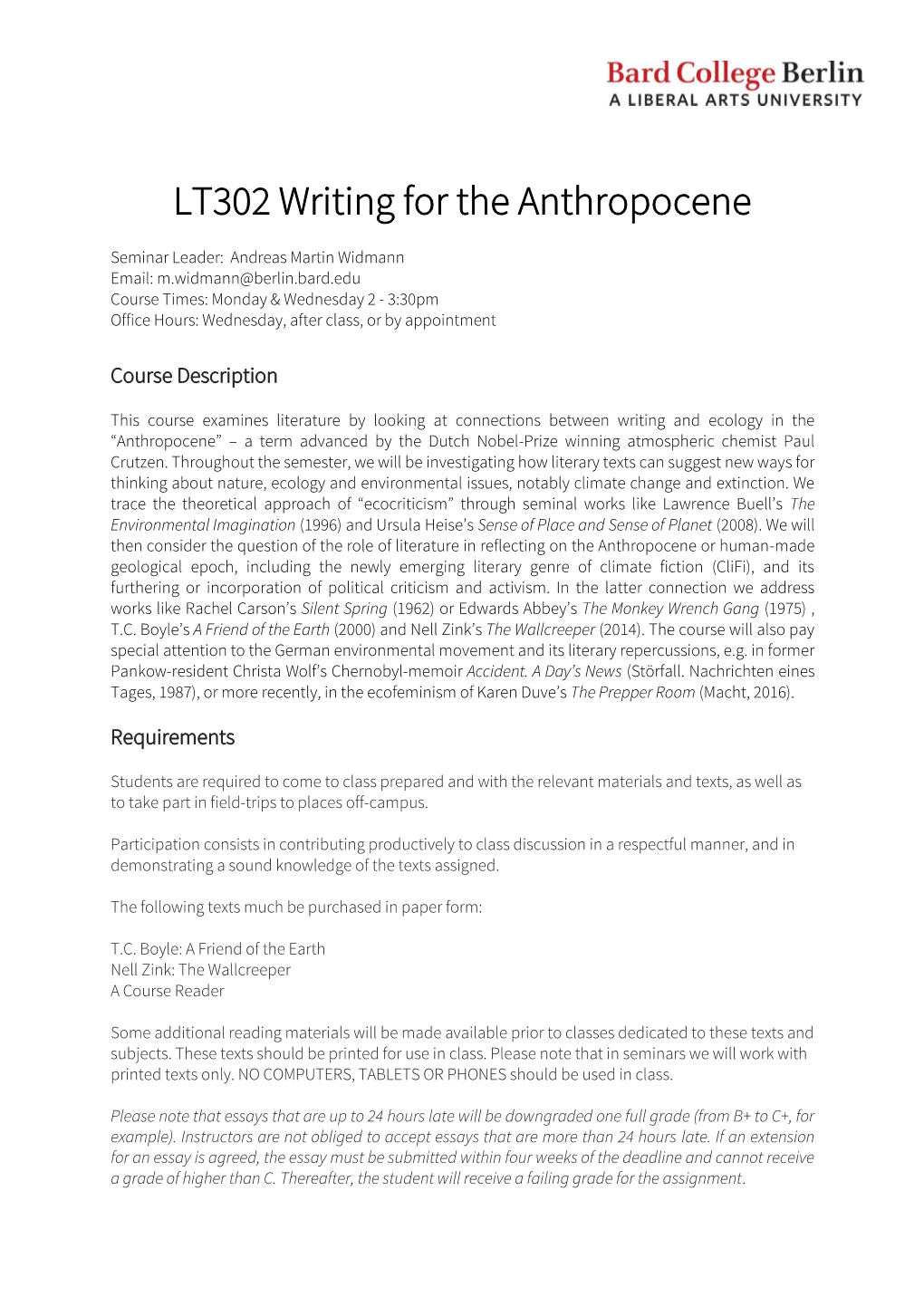 LT302 Writing for the Anthropocene