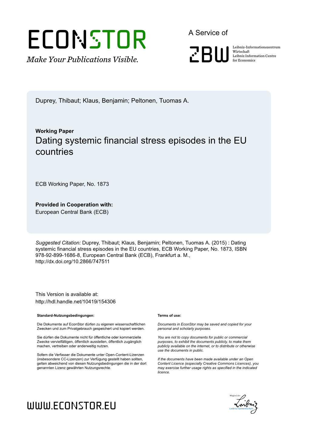 Dating Systemic Financial Stress Episodes in the EU Countries