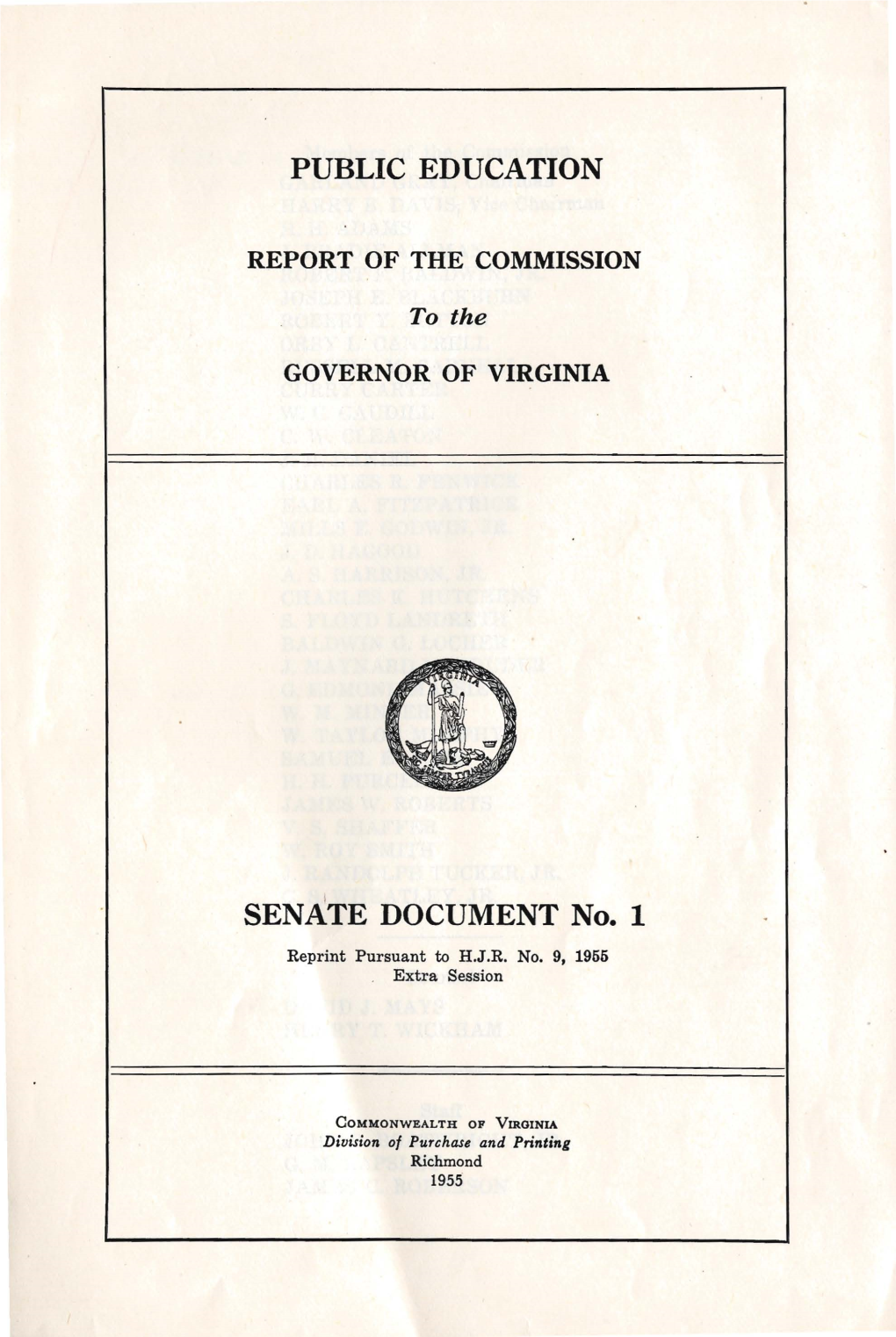 PUBLIC EDUCATION SENATE DOCUMENT No. 1