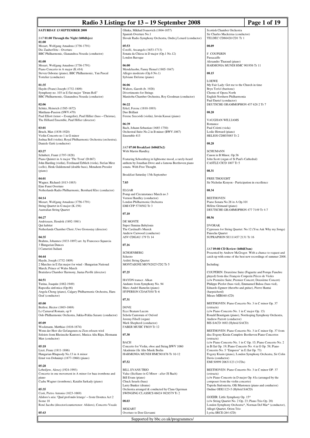 Radio 3 Listings for 13 – 19 September 2008 Page 1 of 19