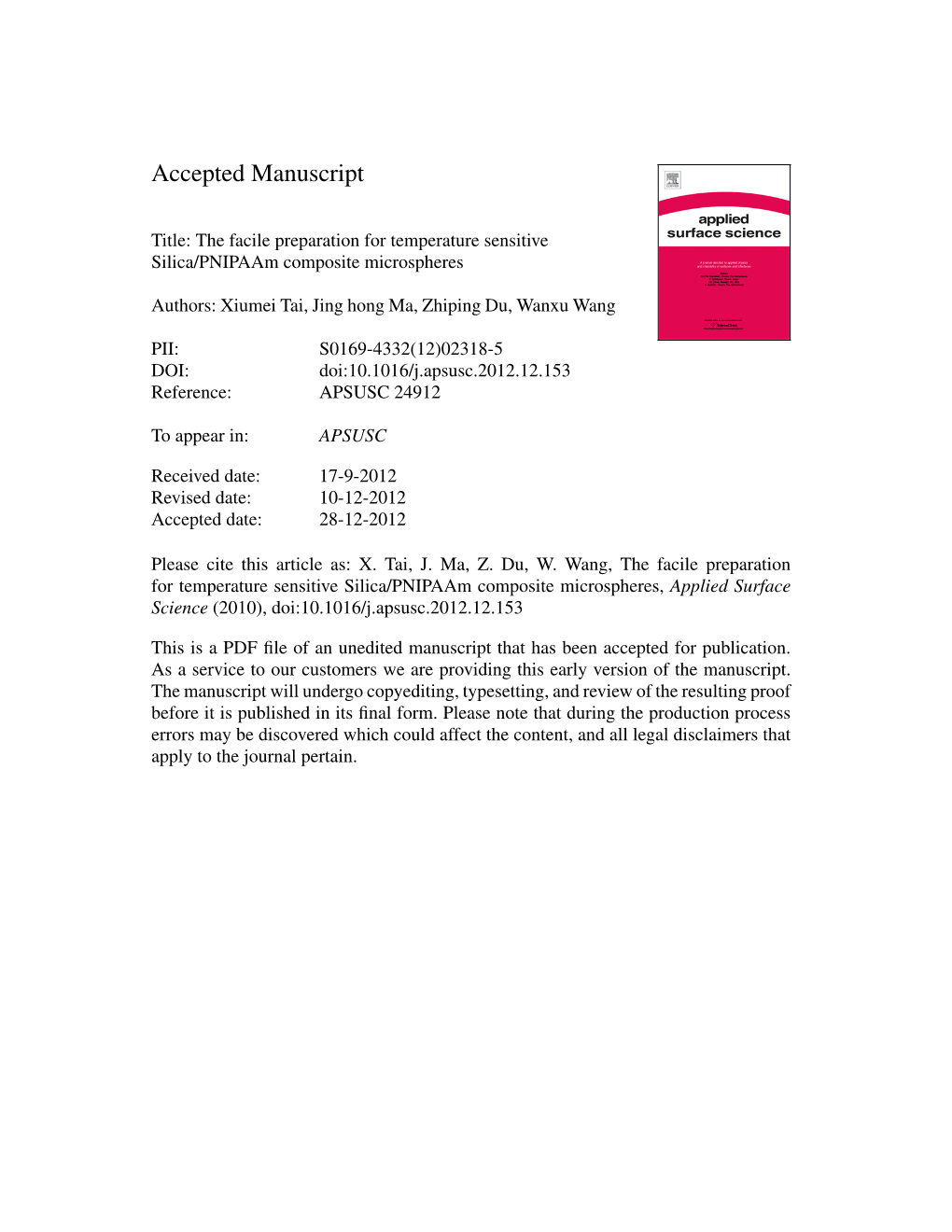 The Facile Preparation for Temperature Sensitive Silica/Pnipaam Composite Microspheres