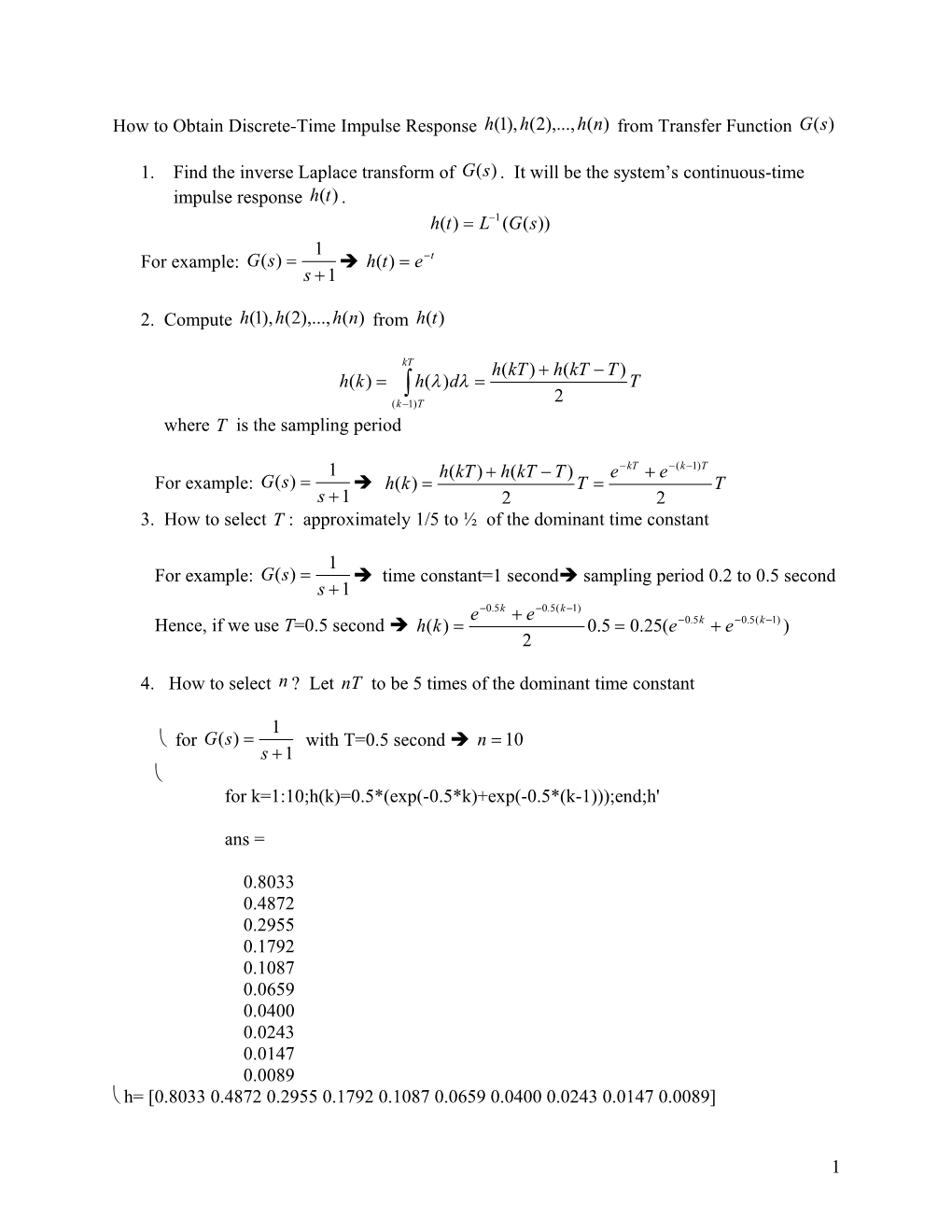 How to Obtain Discrete-Time Impulse Response from Transfer Function