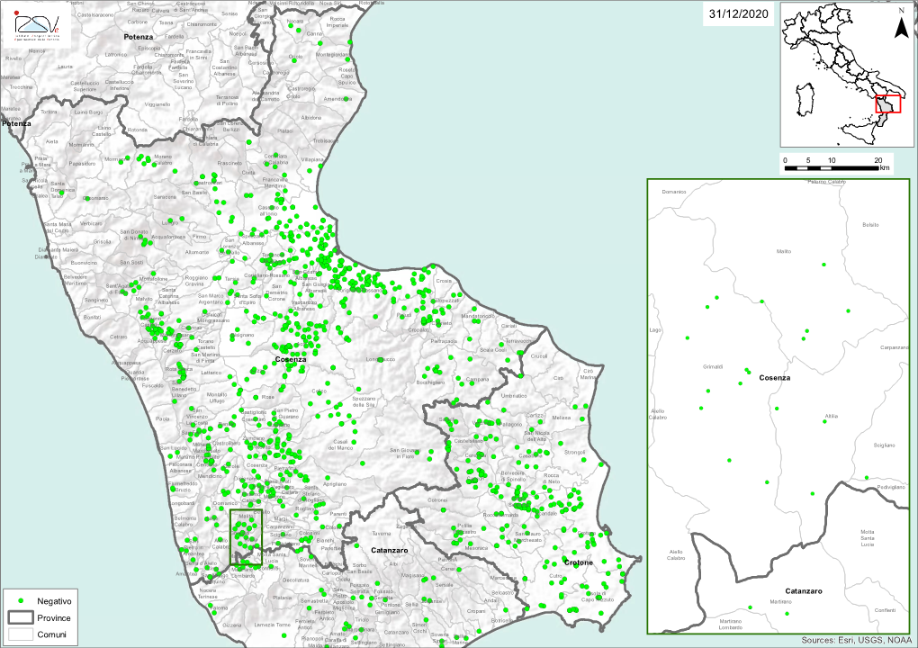 Sources: Esri, USGS, NOAA Negativo Province Comuni