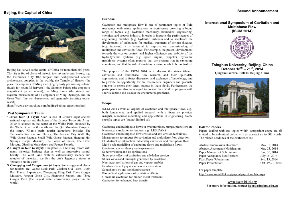 International Symposium of Cavitation and Multiphase Flow (ISCM 2014) Tsinghua University, Beijing, China October 18Th – 21Th