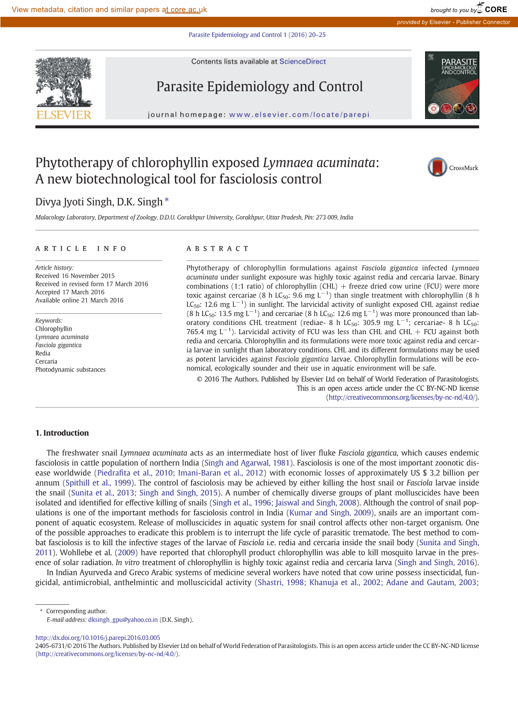 Phytotherapy of Chlorophyllin Exposed Lymnaea Acuminata: a New Biotechnological Tool for Fasciolosis Control