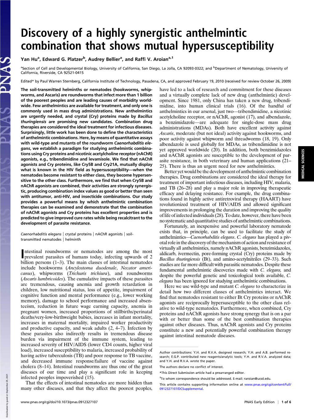 Discovery of a Highly Synergistic Anthelmintic Combination That Shows Mutual Hypersusceptibility