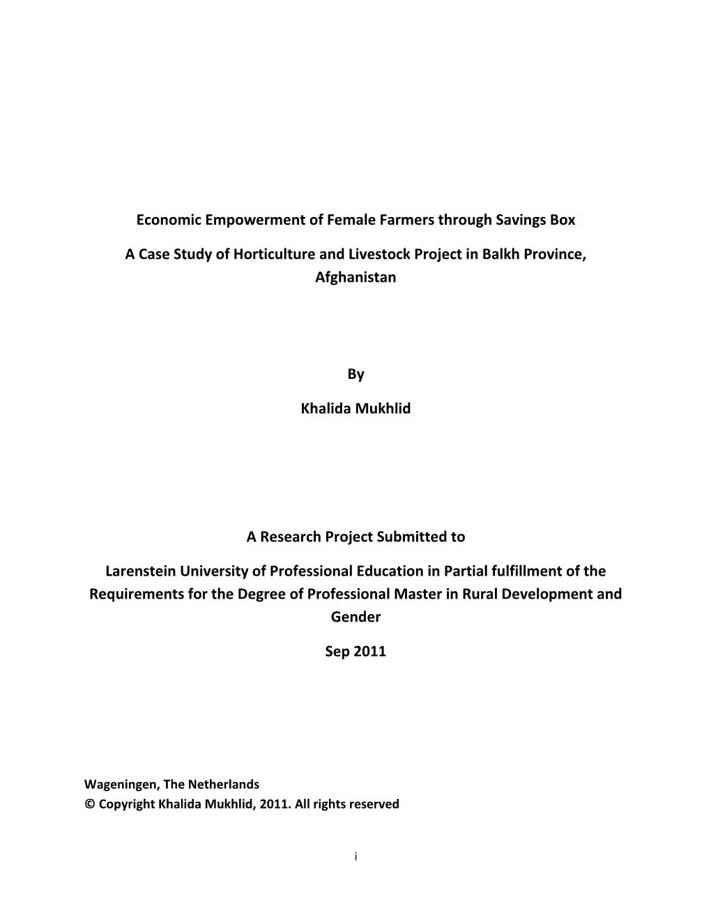 Economic Empowerment of Female Farmers Through Savings Box a Case Study of Horticulture and Livestock Project in Balkh Province