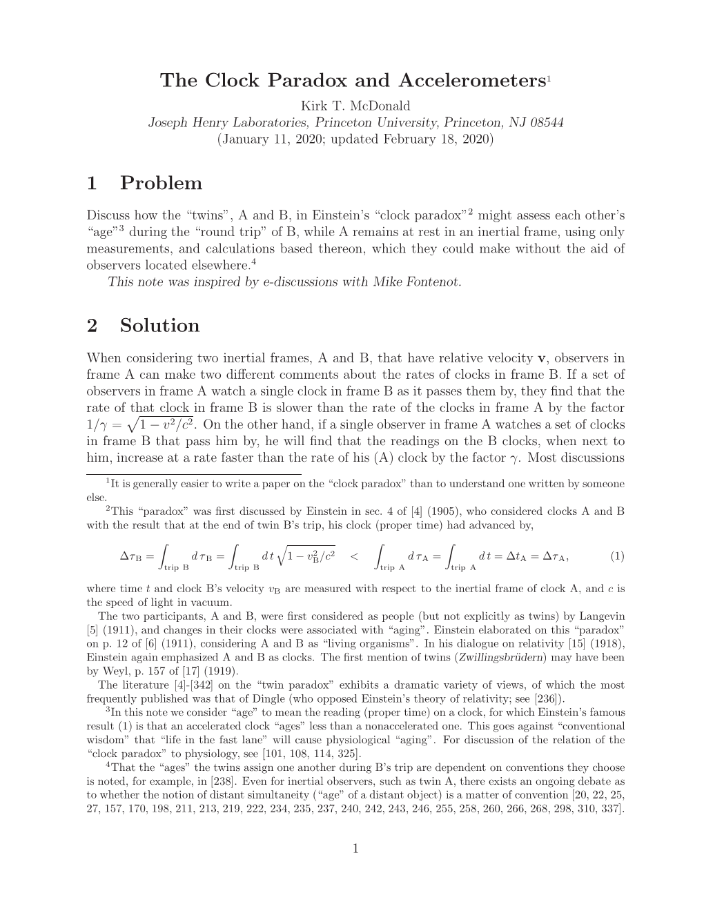 The Clock Paradox and Accelerometers1 1 Problem 2