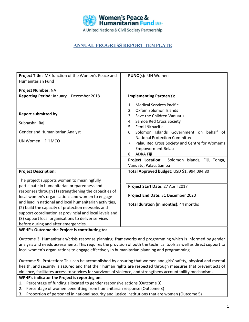 Annual Progress Report Template