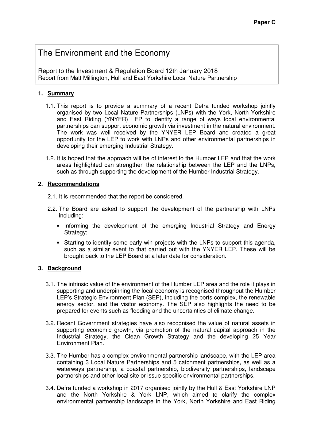 Paper C the Environment and the Economy