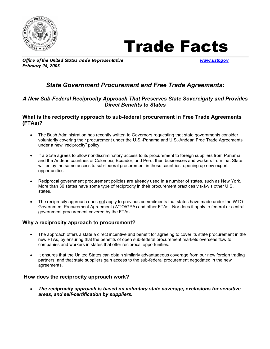 State Government Procurement and Free Trade Agreements