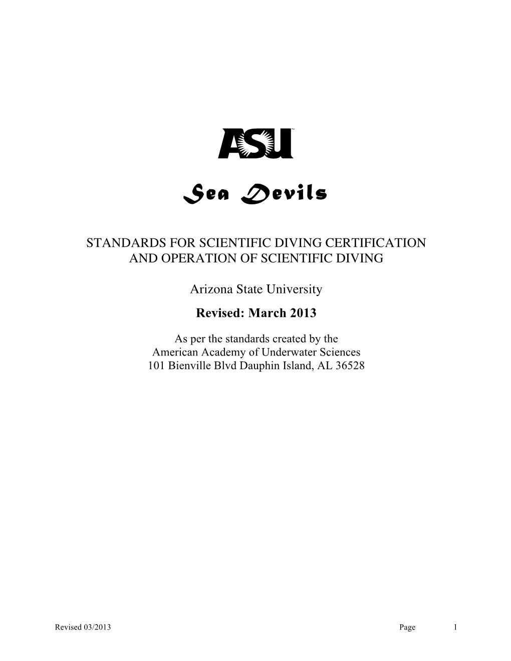 ASU Sea Devils Standards Manual