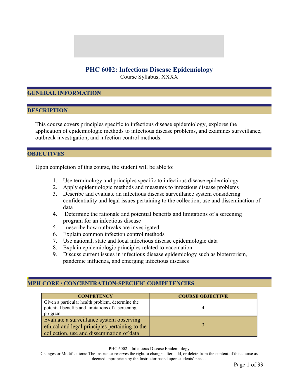 PHC 6002: Infectious Disease Epidemiology