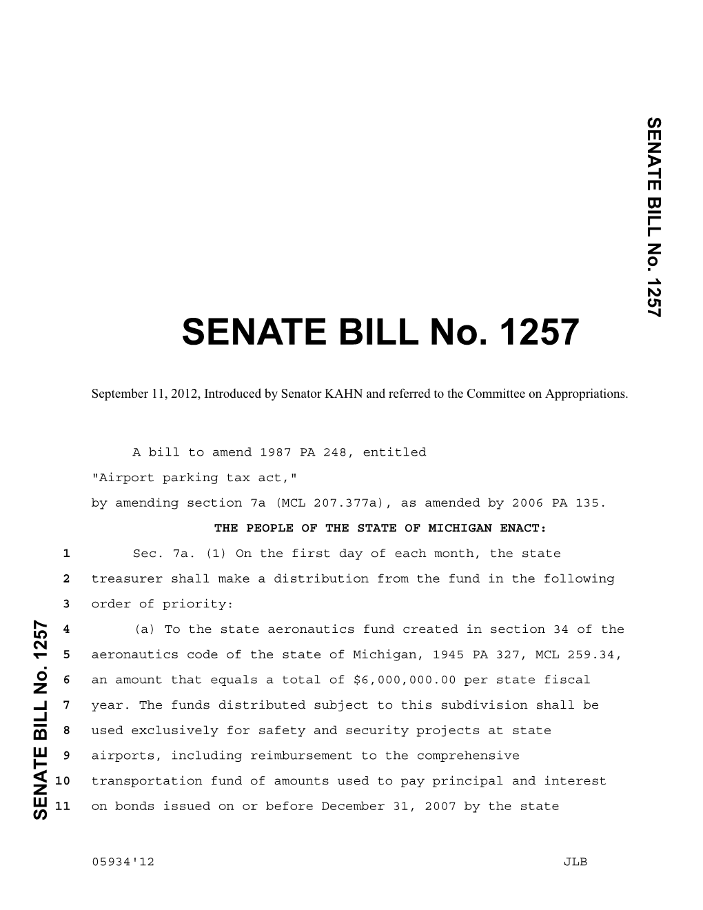 SENATE BILL No. 1257 No