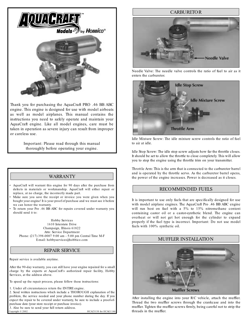 Muffler Installation Recommended Fuels Carburetor Repair Service Warranty