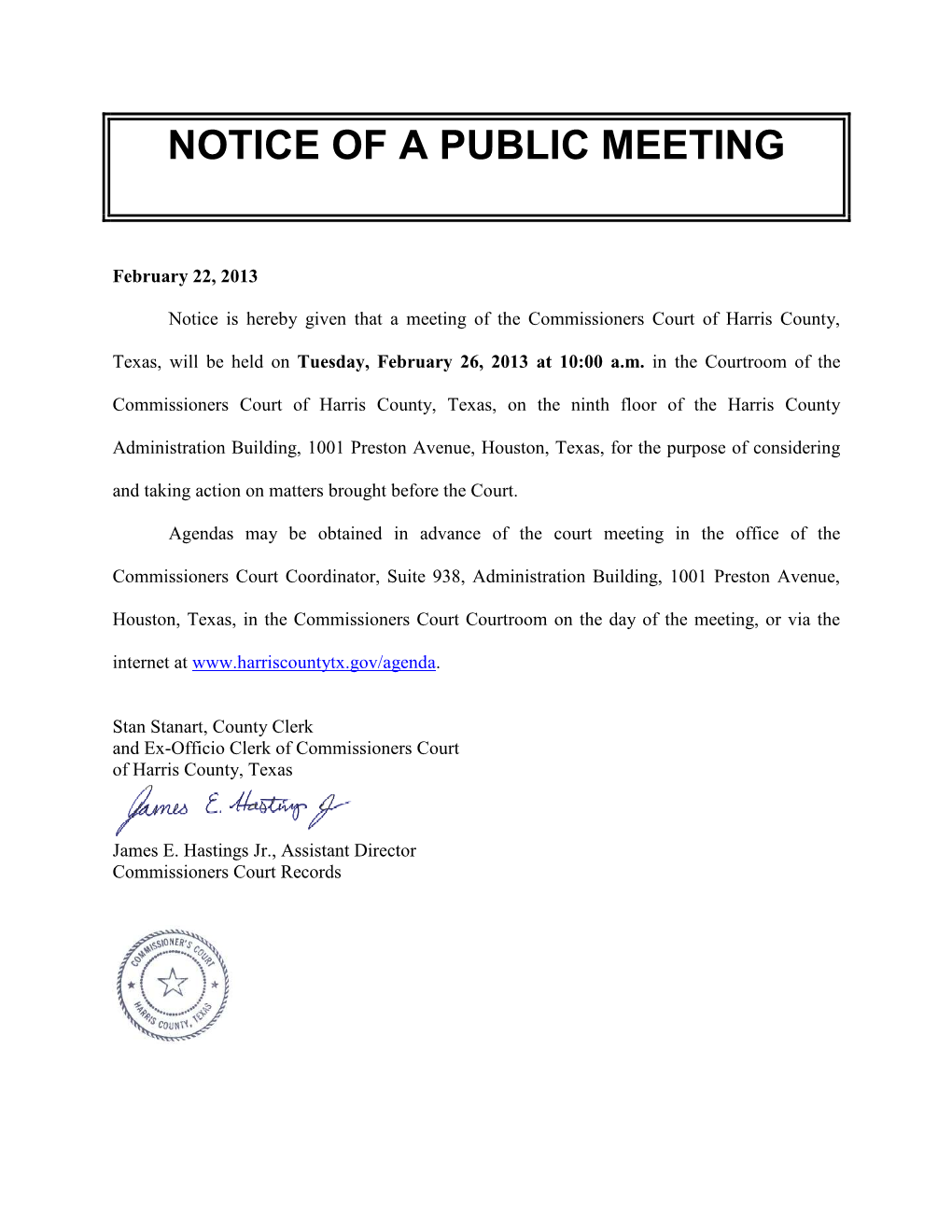 Notice of a Public Meeting