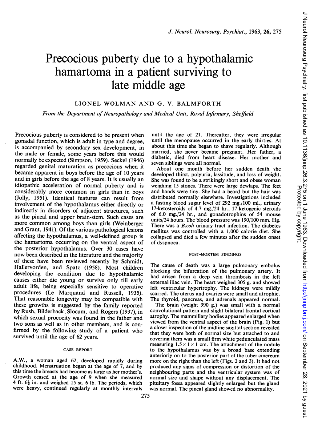 Precocious Puberty Due to a Hypothalamic Late Middle