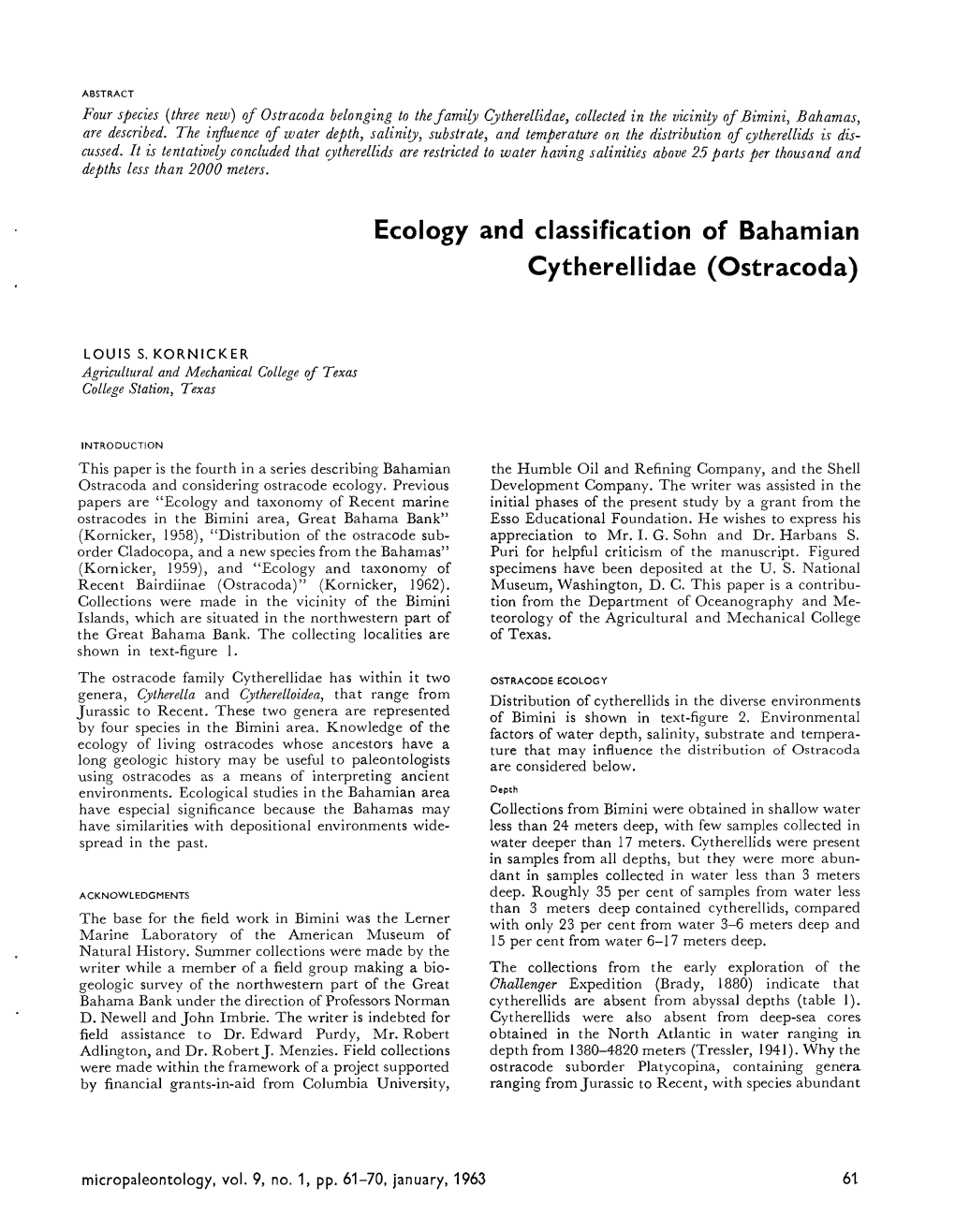 Ecology and Classification of Bahamian Cytherellidae (Ostracoda)