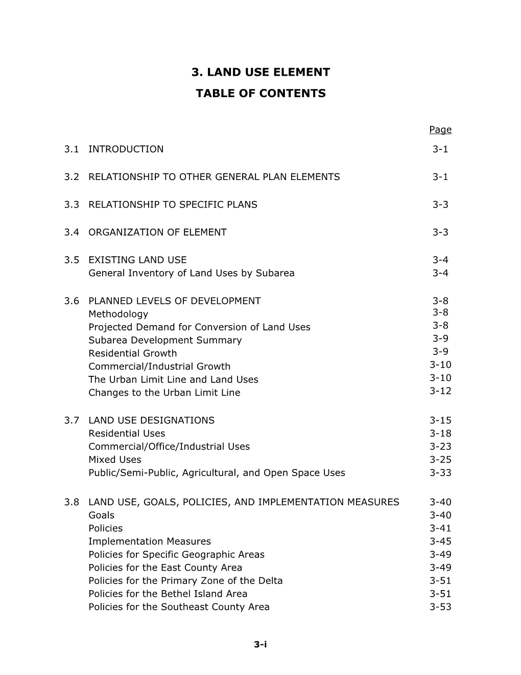 3. Land Use Element Table of Contents