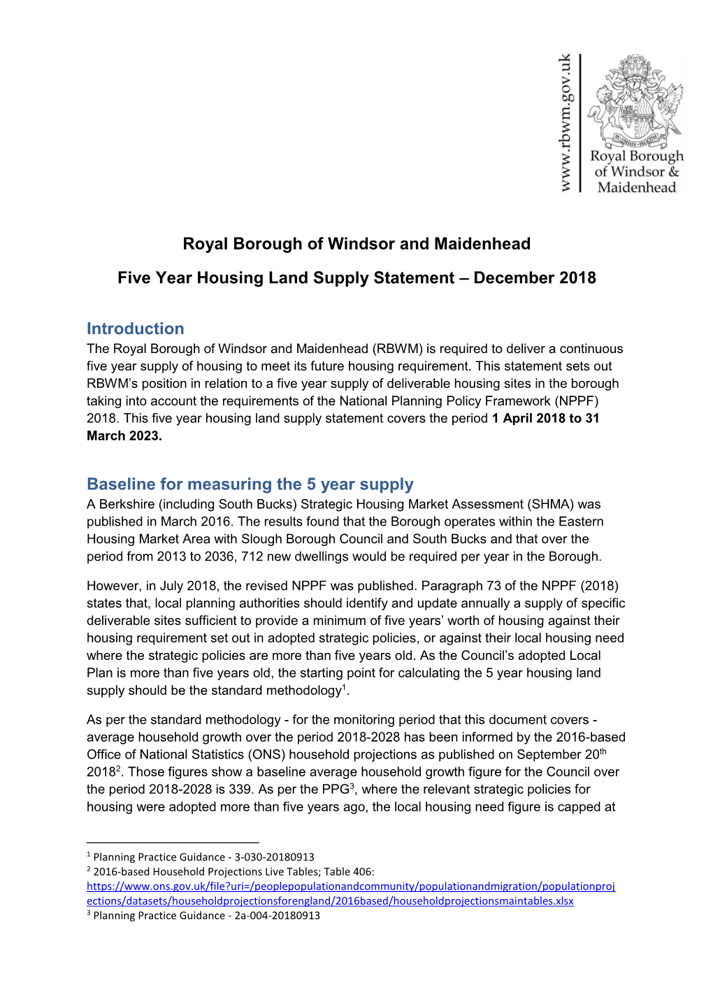 Royal Borough of Windsor and Maidenhead Five Year Housing