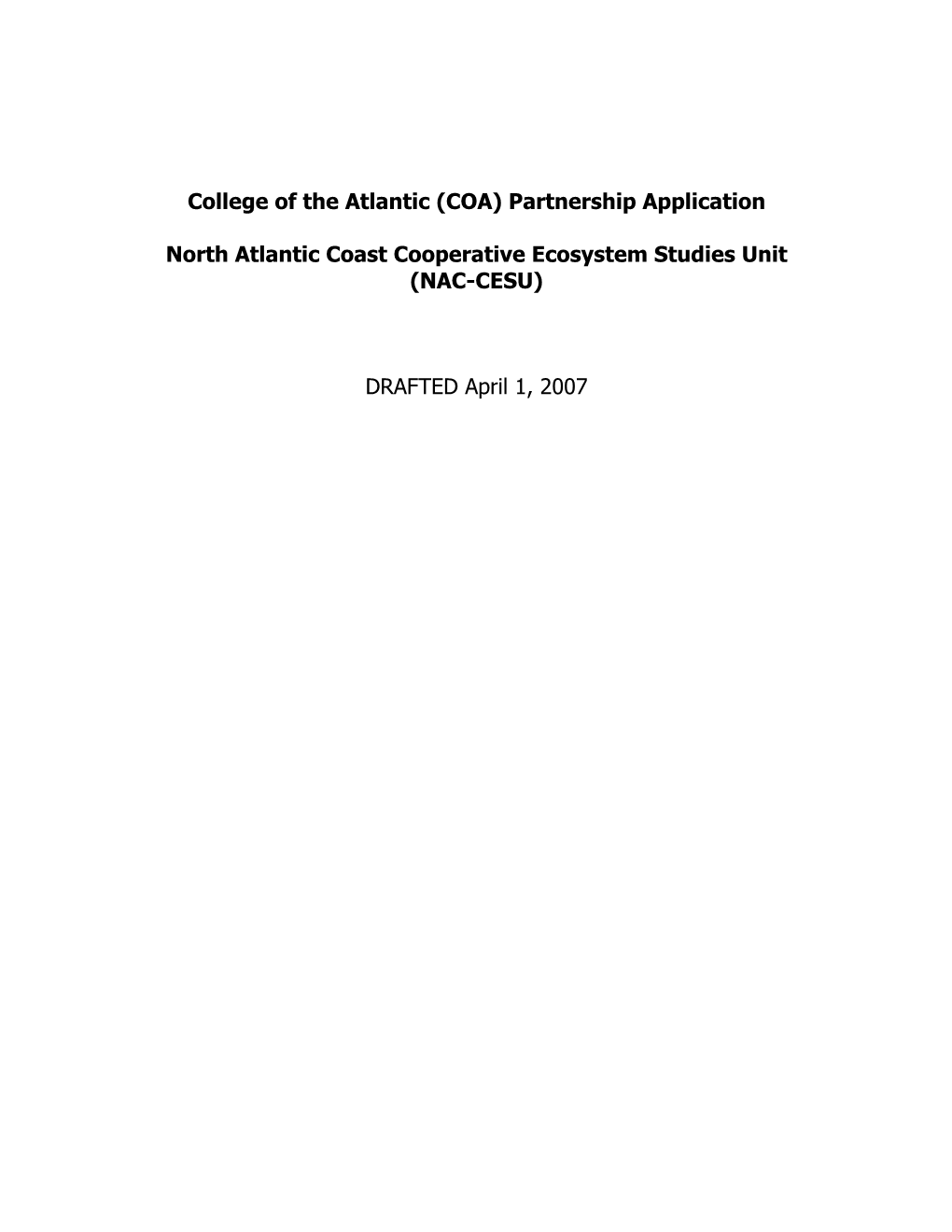 College of the Atlantic (COA) Partnership Application