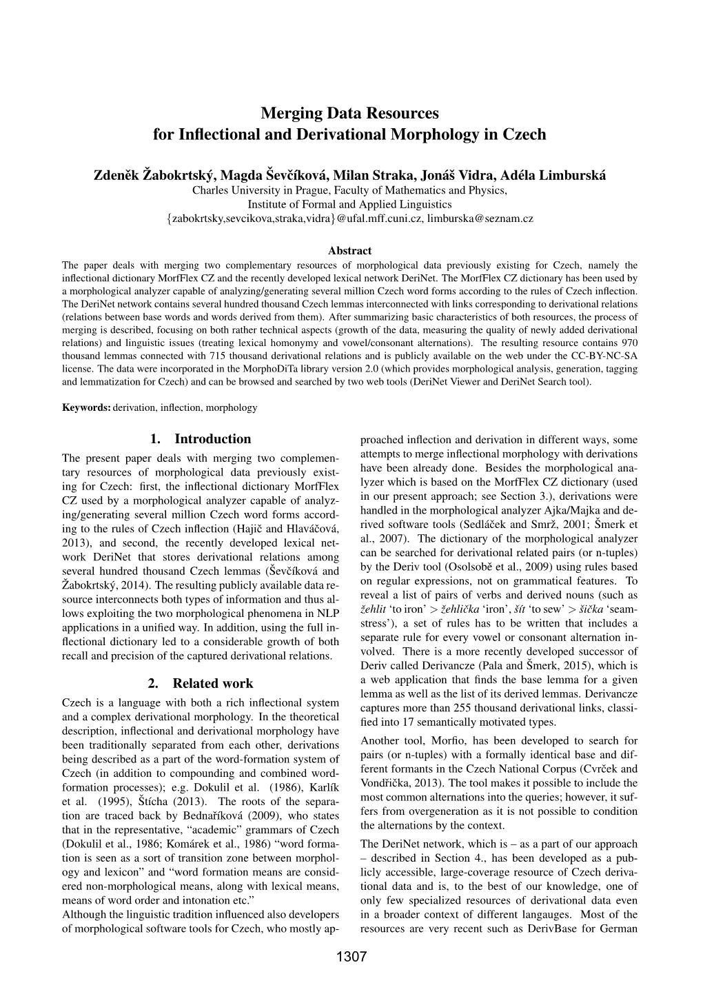 Merging Data Resources for Inflectional and Derivational