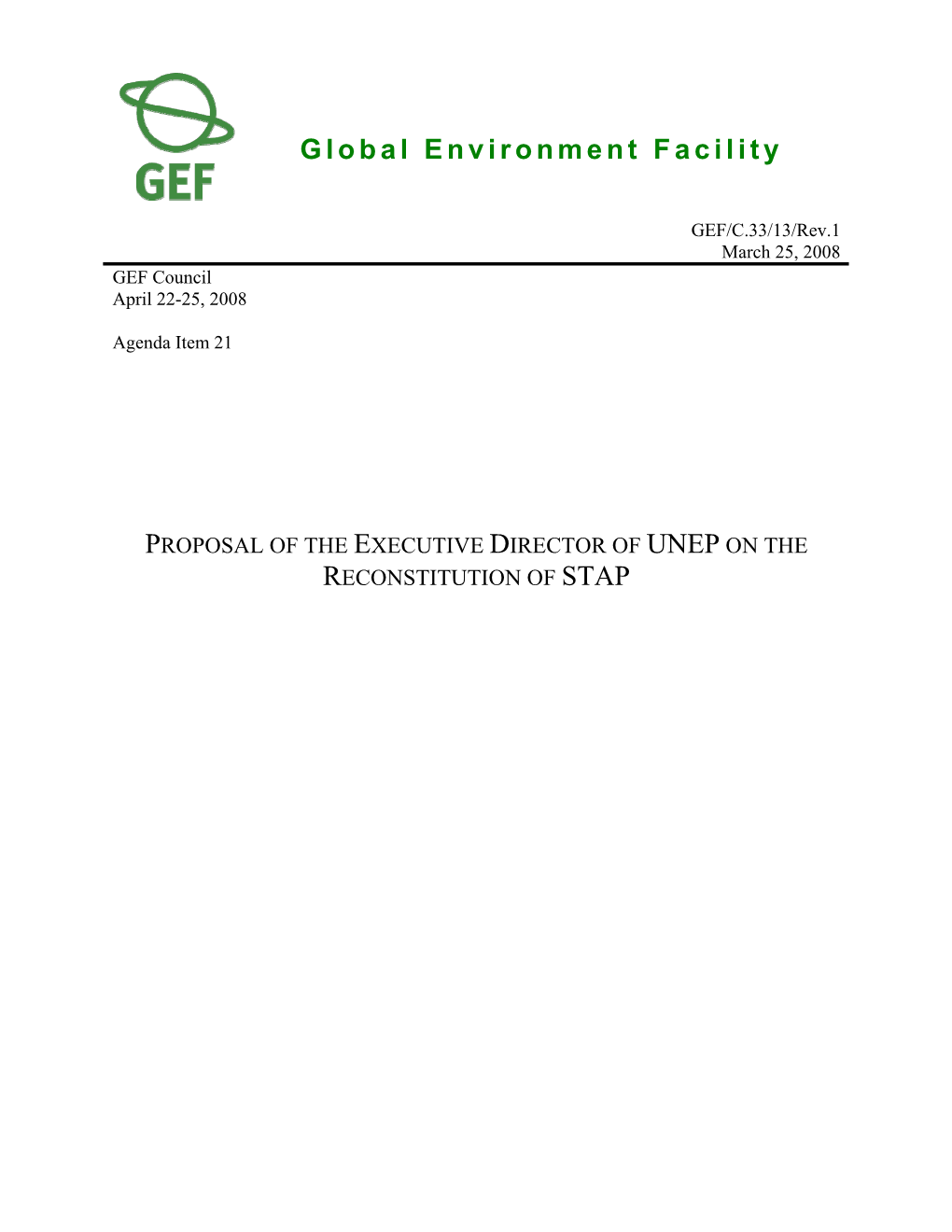 Proposal of the Executive Director of Unep on the Reconstitution of Stap