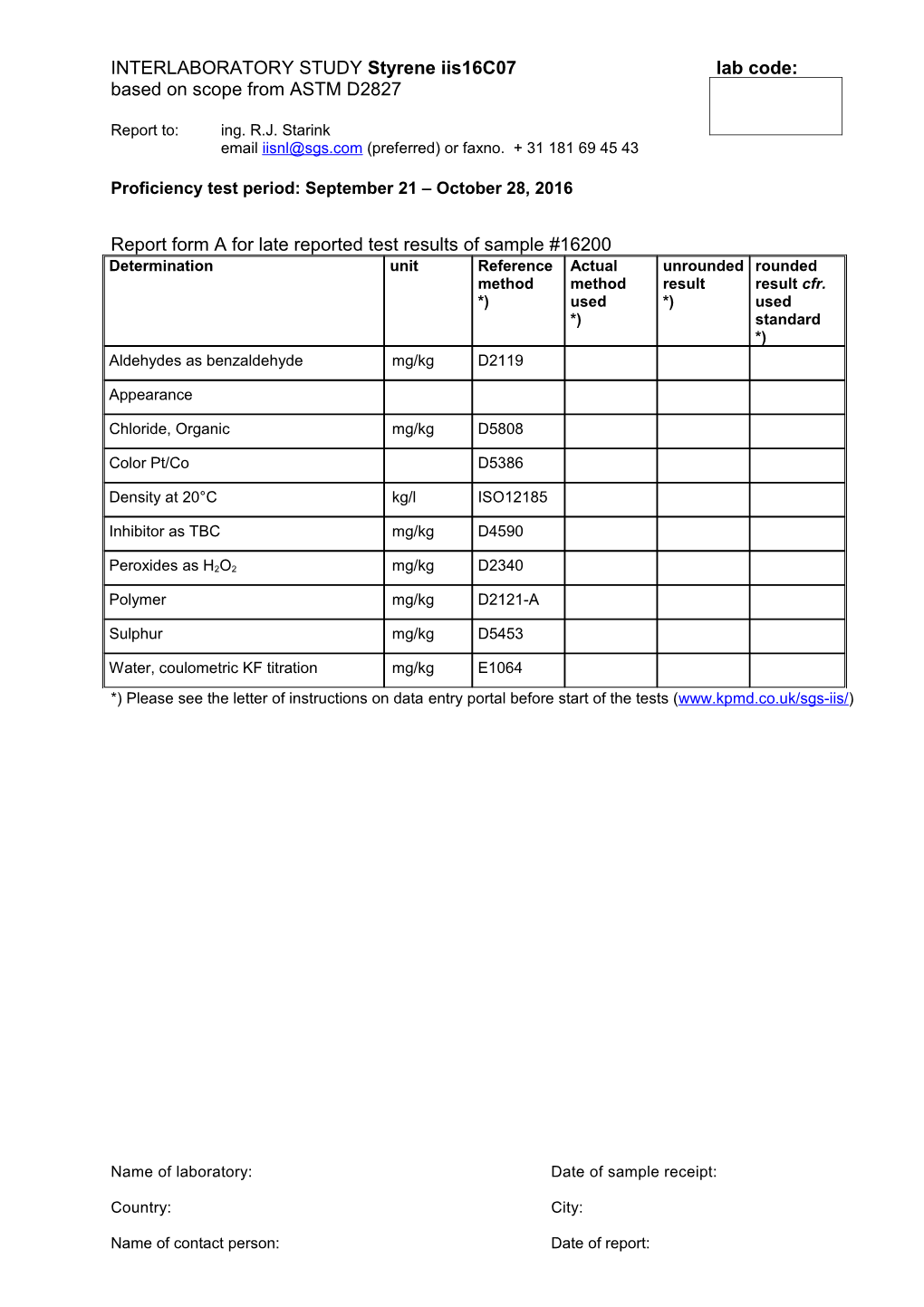 Interlaboratory Study Winter Gasoil Iis01g01