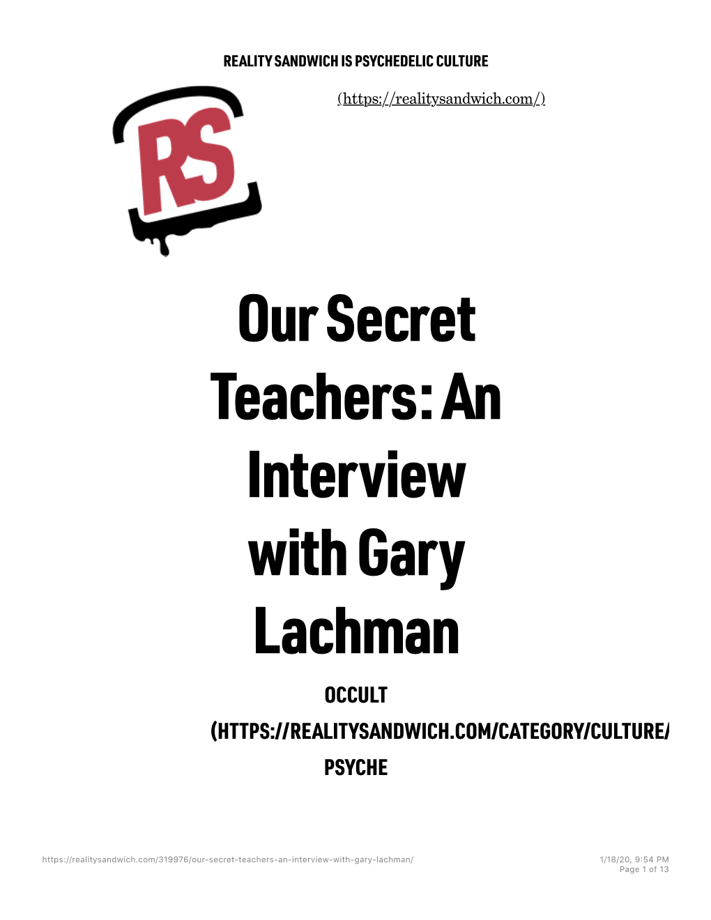 Our Secret Teachers: an Interview with Gary Lachman | Reality