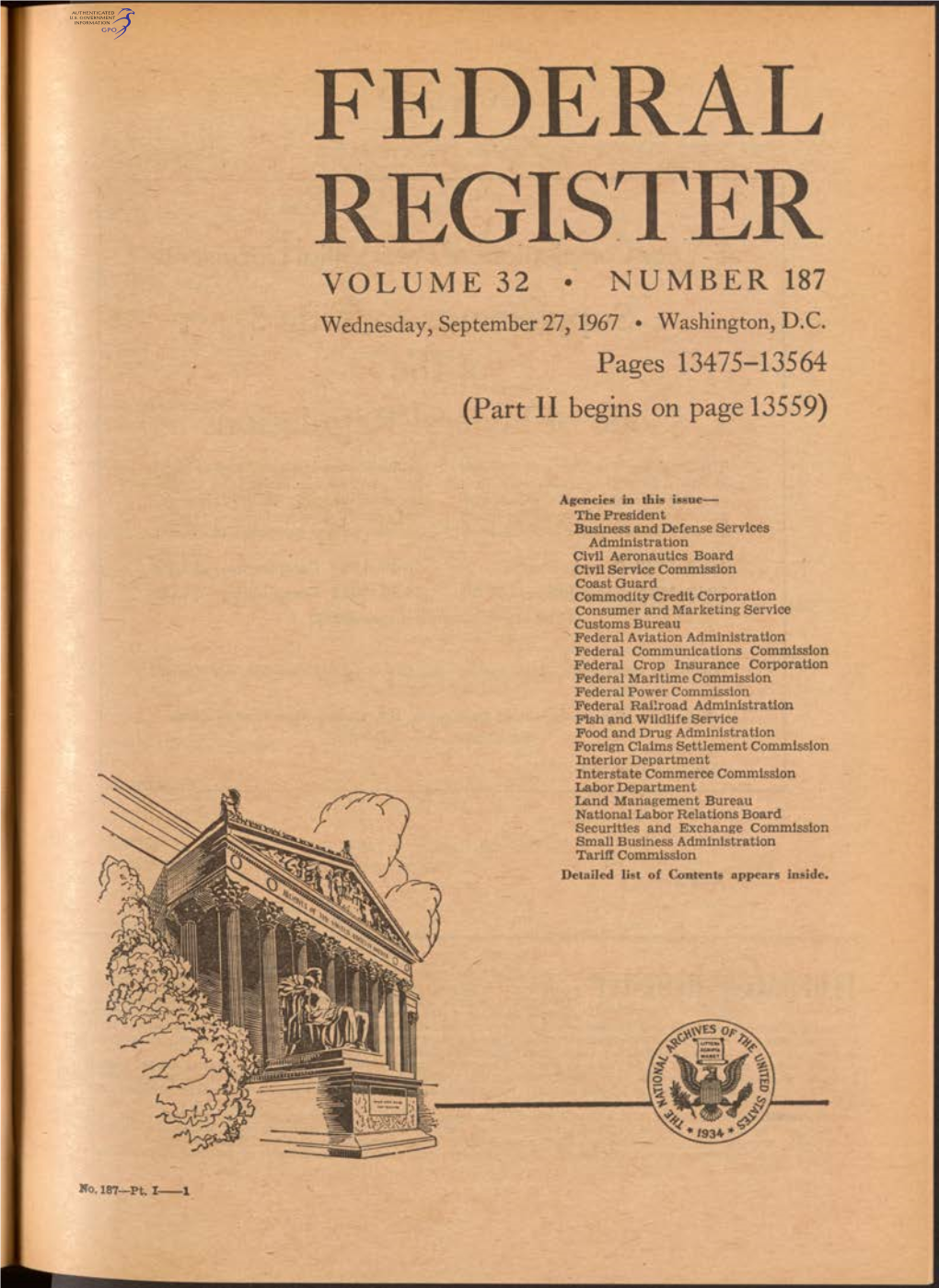 FEDERAL REGISTER VOLUME 32 • NUMBER 187 Wednesday, September 27,1967 • Washington, D.C