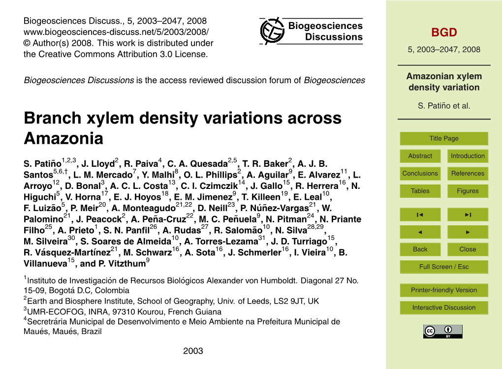 Amazonian Xylem Density Variation