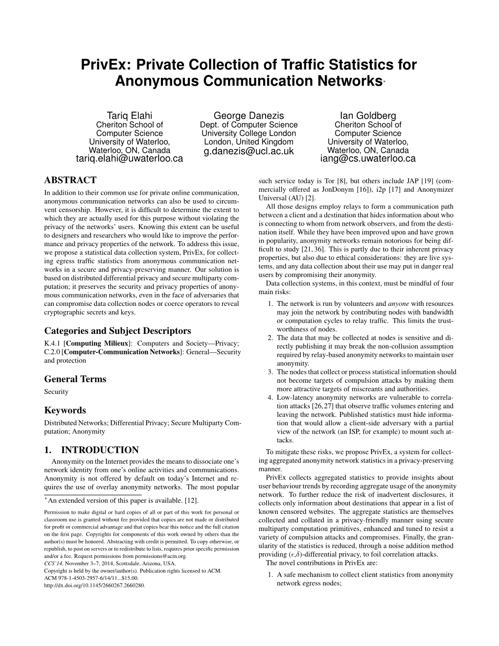 Privex: Private Collection of Trafﬁc Statistics for Anonymous Communication Networks∗